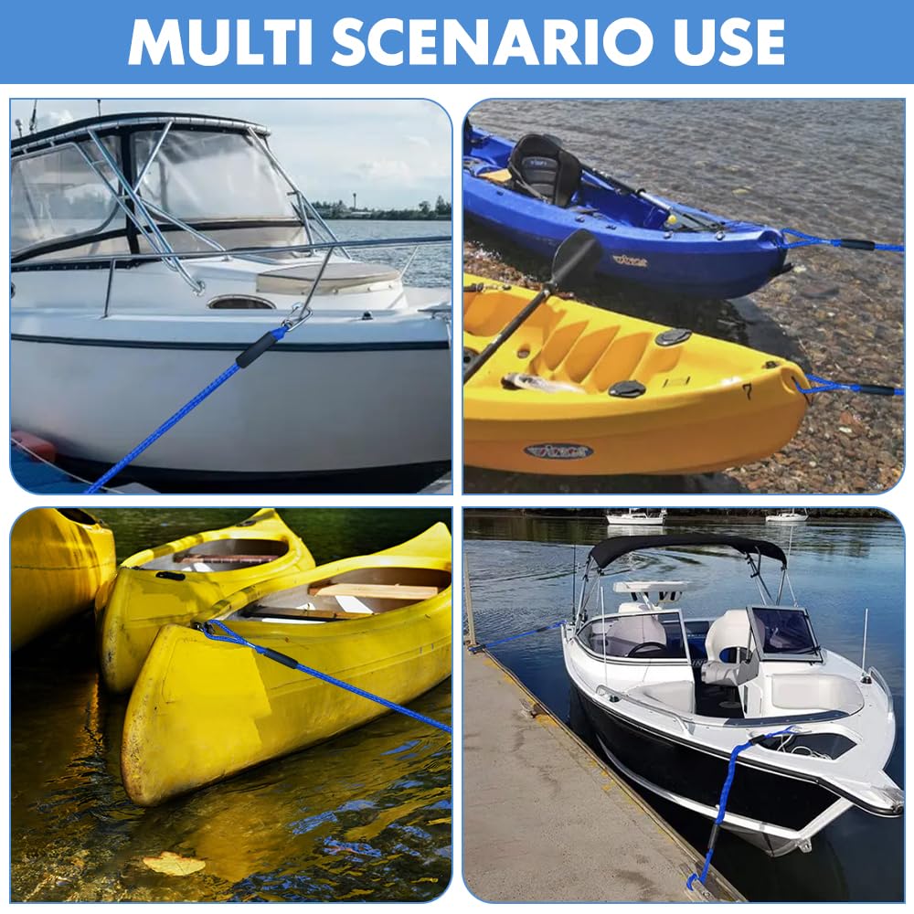 2 Pcs Cavi per Ormeggio per Barche, Bungee Dock Line con Gancio, cravatta elastica in barca, Barche per bungee corde accessori barca per Barche, Moto d'Acqua, Kayak, Pontone, Canoa(Blu)