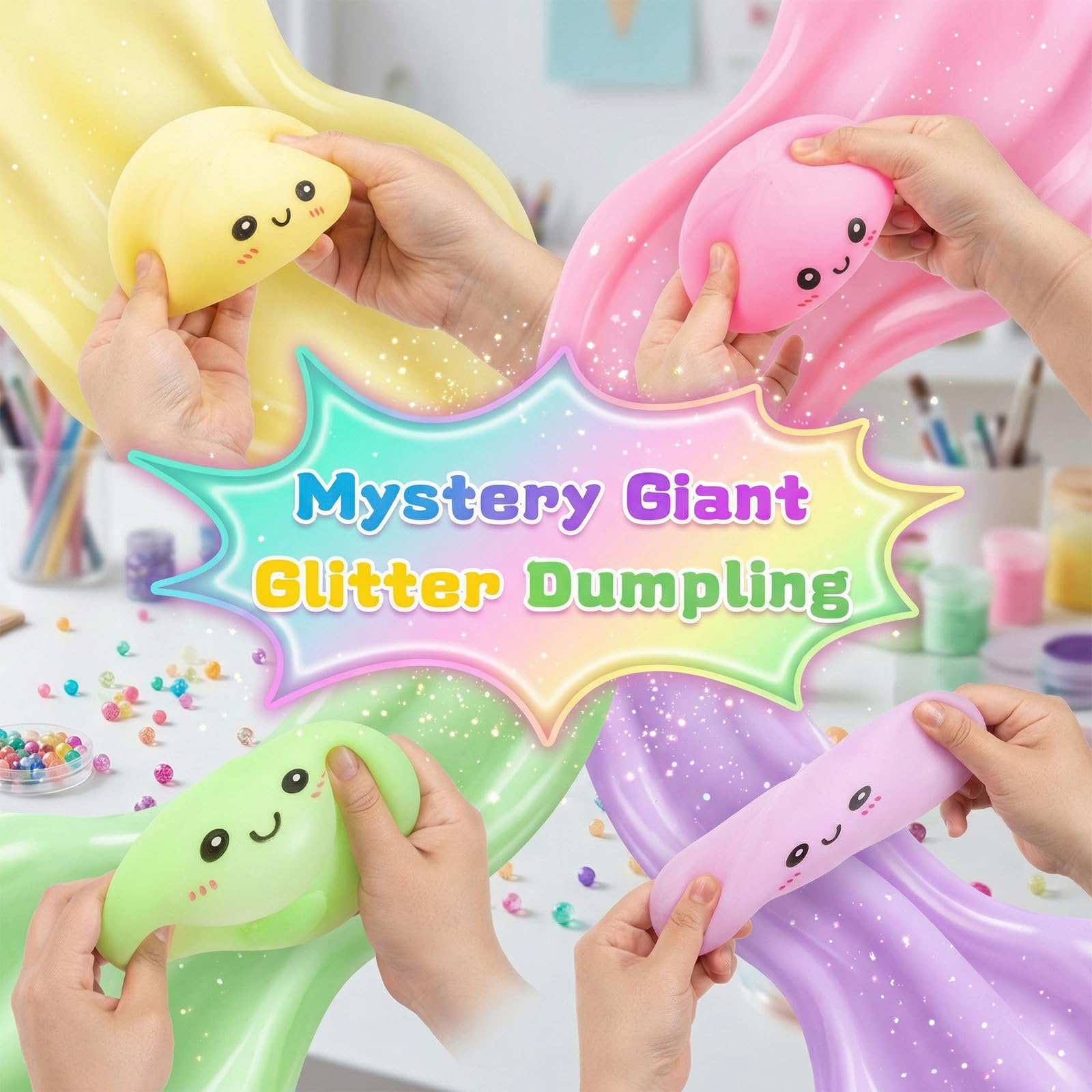 WATNTOW 4PCS Dumpling Squishy, Colorful Mystery Dumpling Squishy, Stress Balls Fidget Sensory, Anti-Anxiety Squeeze Glitter Dumplings Stress Relief for Adults — view 3