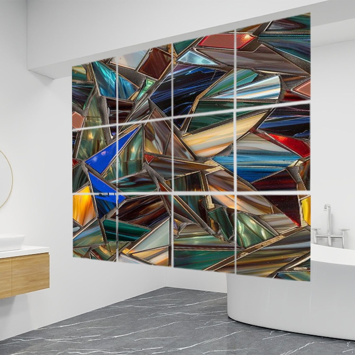 12 PCS Hanging Room Divider Eternal Jigsaw Stained Glass for Mesmerizing Decorative Solid PVC Board Screen Panels Room Partition Wall Screen Panels for Bedroom Living Dining Room