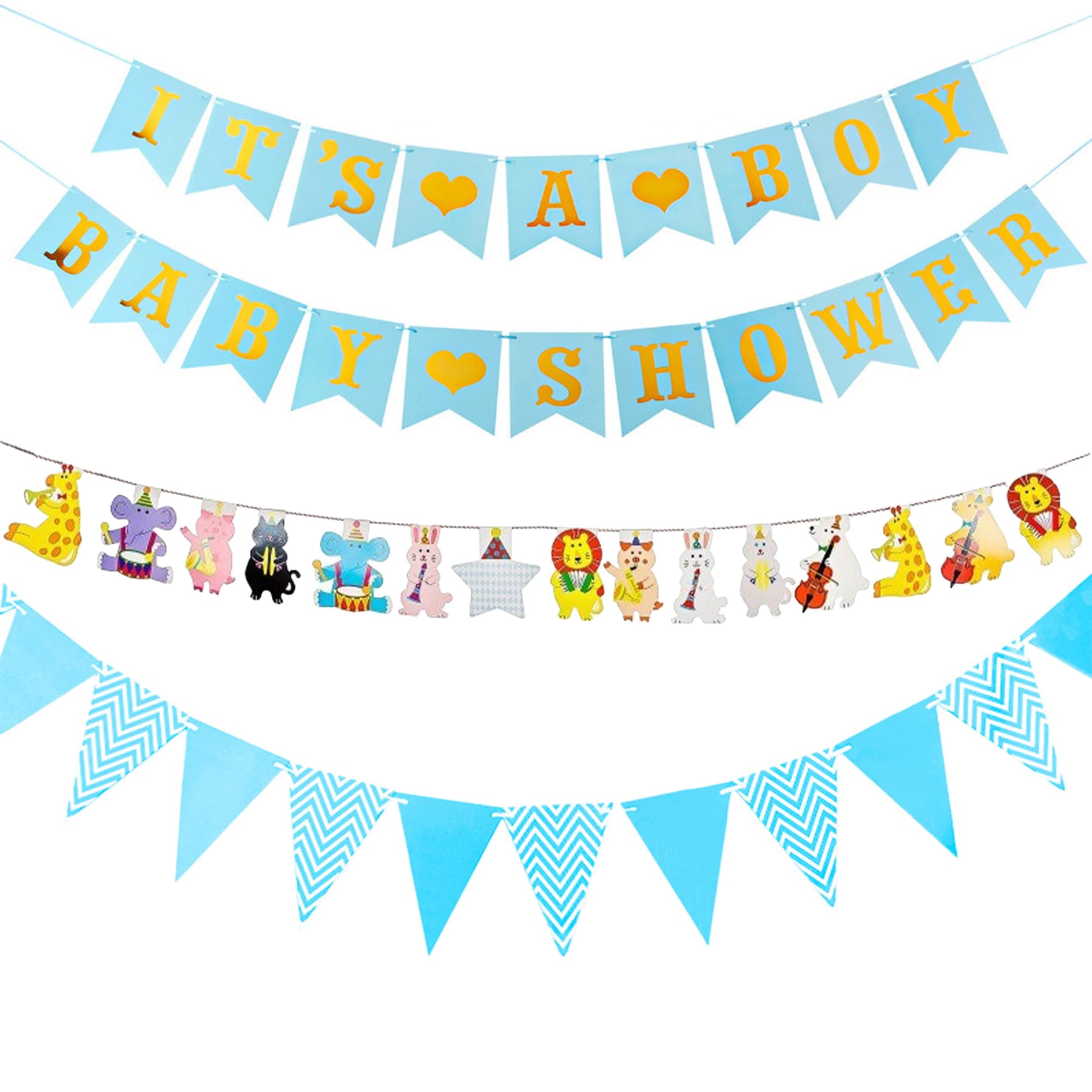 Wasise Its a Boy Banner, Blue and Gold Baby Shower Decorations, Animal Theme Baby Shower Bunting, Gender Reveal Banner