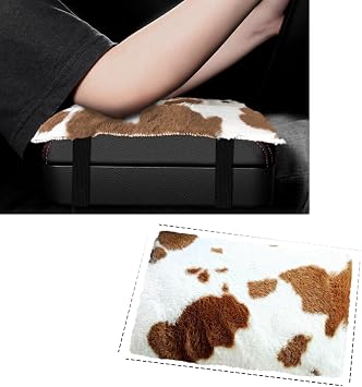 SuperKaKa Furry Cow Print Armrest Cover for Car, Plush Cute Center Console Pad Cars Interior Accessories for Women Men,Protector Fit Most Auto Vehicle, SUV, Truck Arm Rest BoxBlack+White