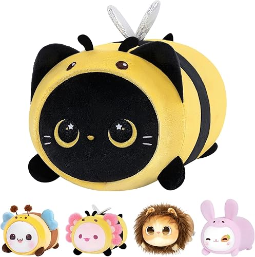 Miniatura 1 de Bonita almohada de felpa de abeja de gato negro, peluche Kawaii de abeja de peluche, peluche de gatito con disfraz de abeja de abeja, regalo de