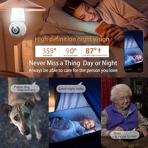 Miniatura 3 de Cámara de seguridad con bombilla WiFi para interiores y exteriores con enchufe, detección humana AI, vista en vivo, audio de 2 vías, cámaras