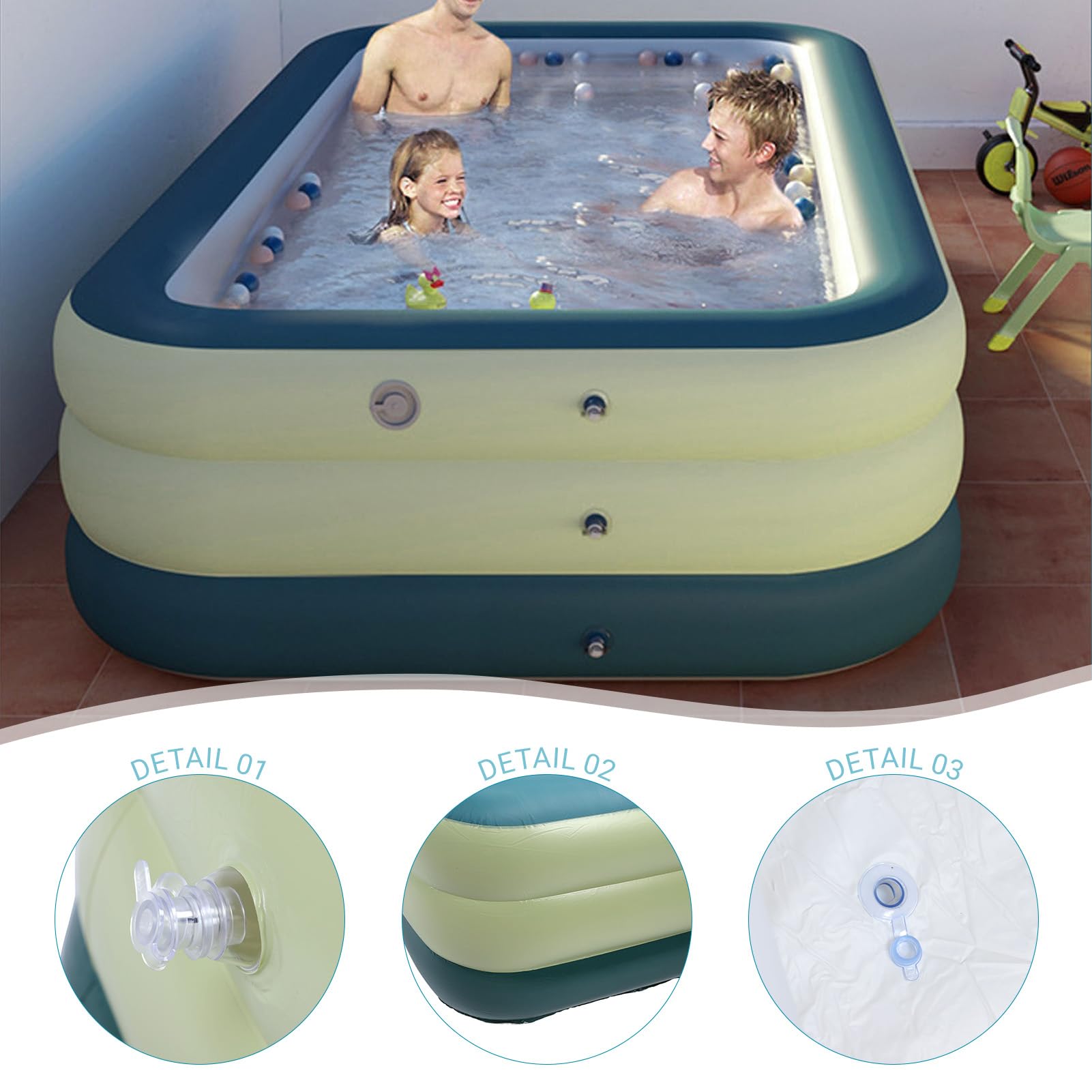 Piscina Gonfiabile, Piscina Gonfiabile Fuori Terra a 3 Strati Addensata Per Bambini Adulti Facile Set Per Feste in Acqua Estive in Cortile(184L)