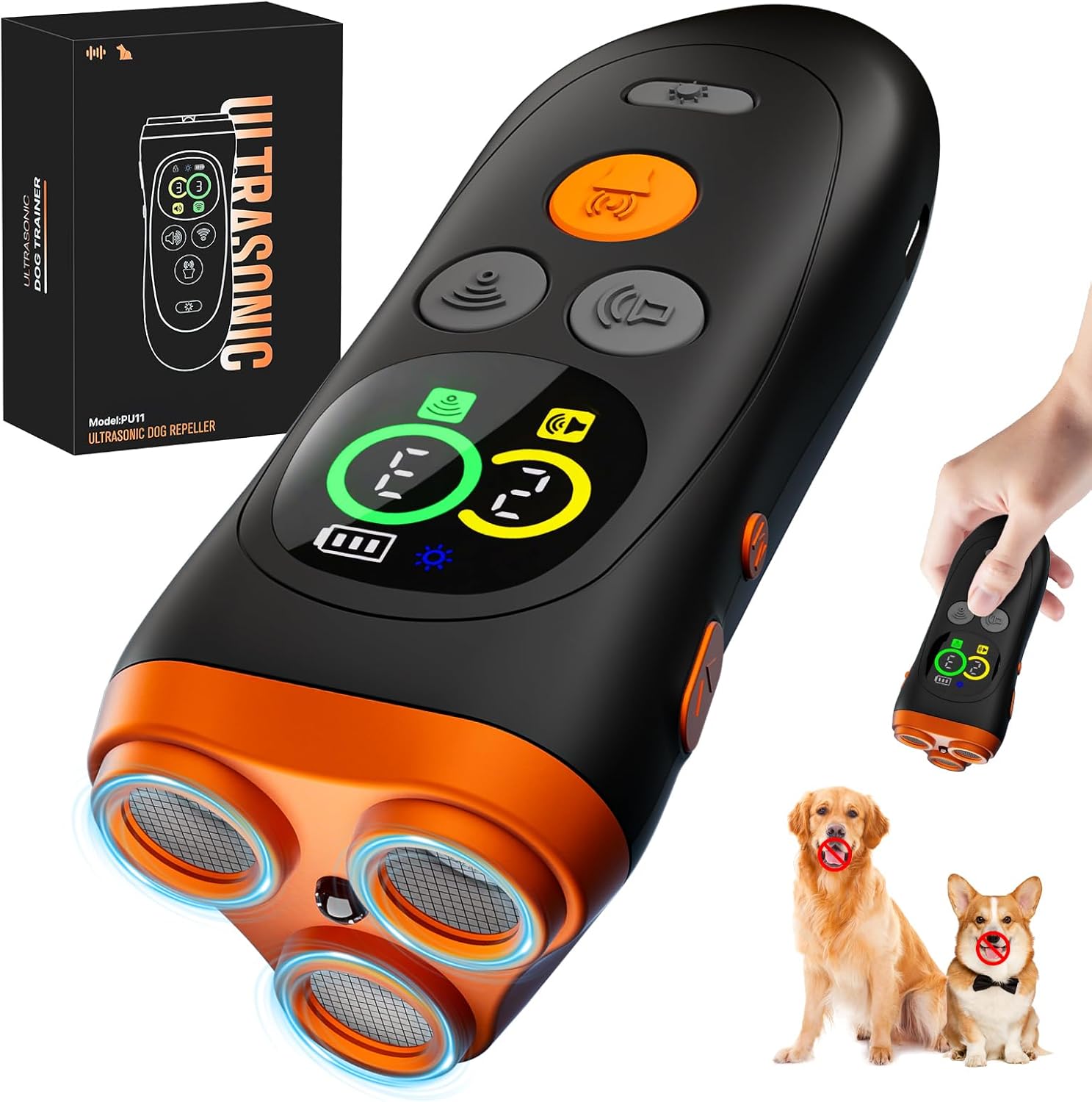 Dog Bark Deterrent Device,3X Ultrasonic Anti Barking Device for Dogs with Color LCD Screen,7 Modes 35FT Range Bark Control Indoor Outdoor Correct Bad Behavior,Safe&Humane Dog Training