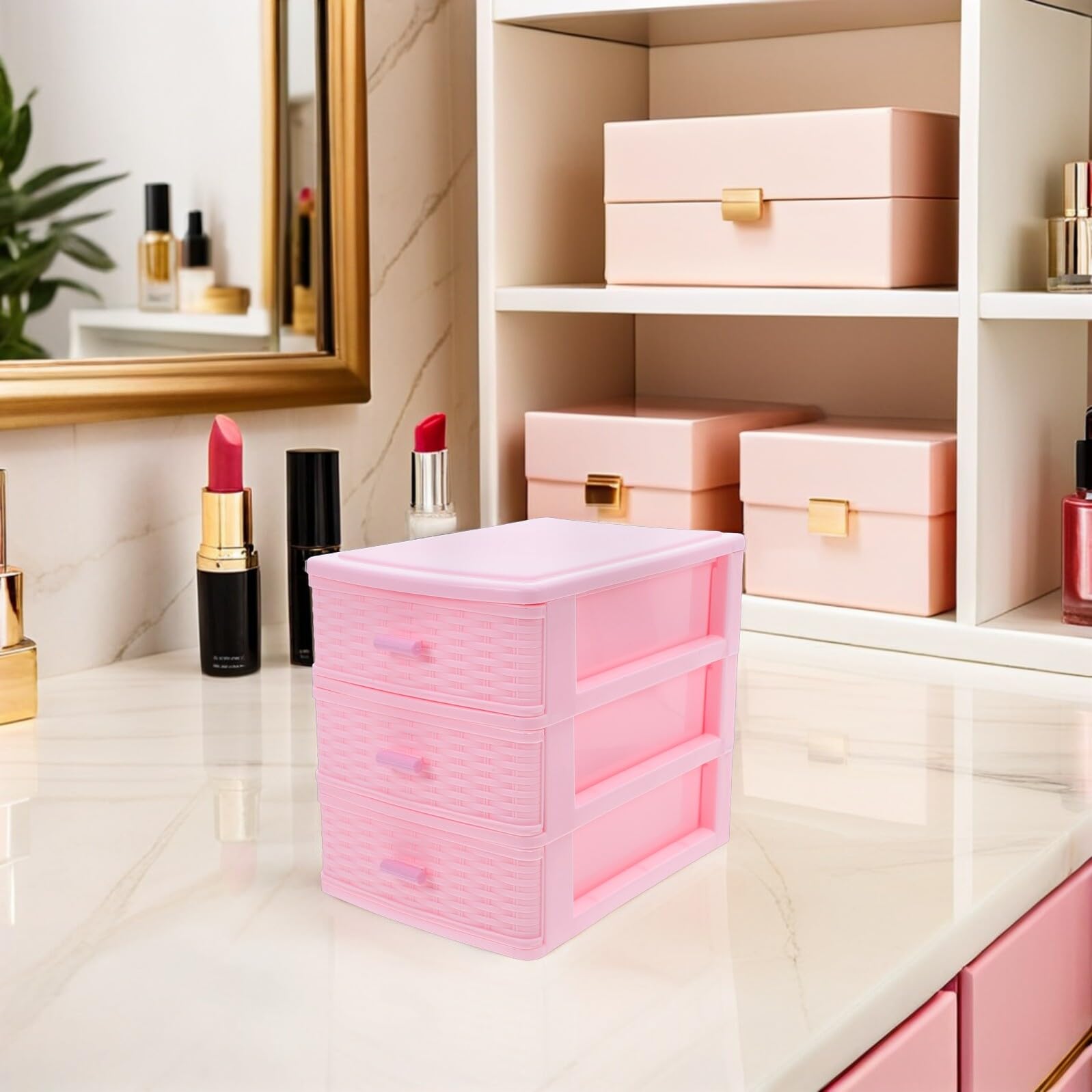 Homoyoyo Cassettiera da Scrivania Mini in Plastica Rosa a Cassetti | Organizzazione a Strati, Scomparti Interni Separati, per Cancelleria e Cosmetici in Dormitorio o Aula