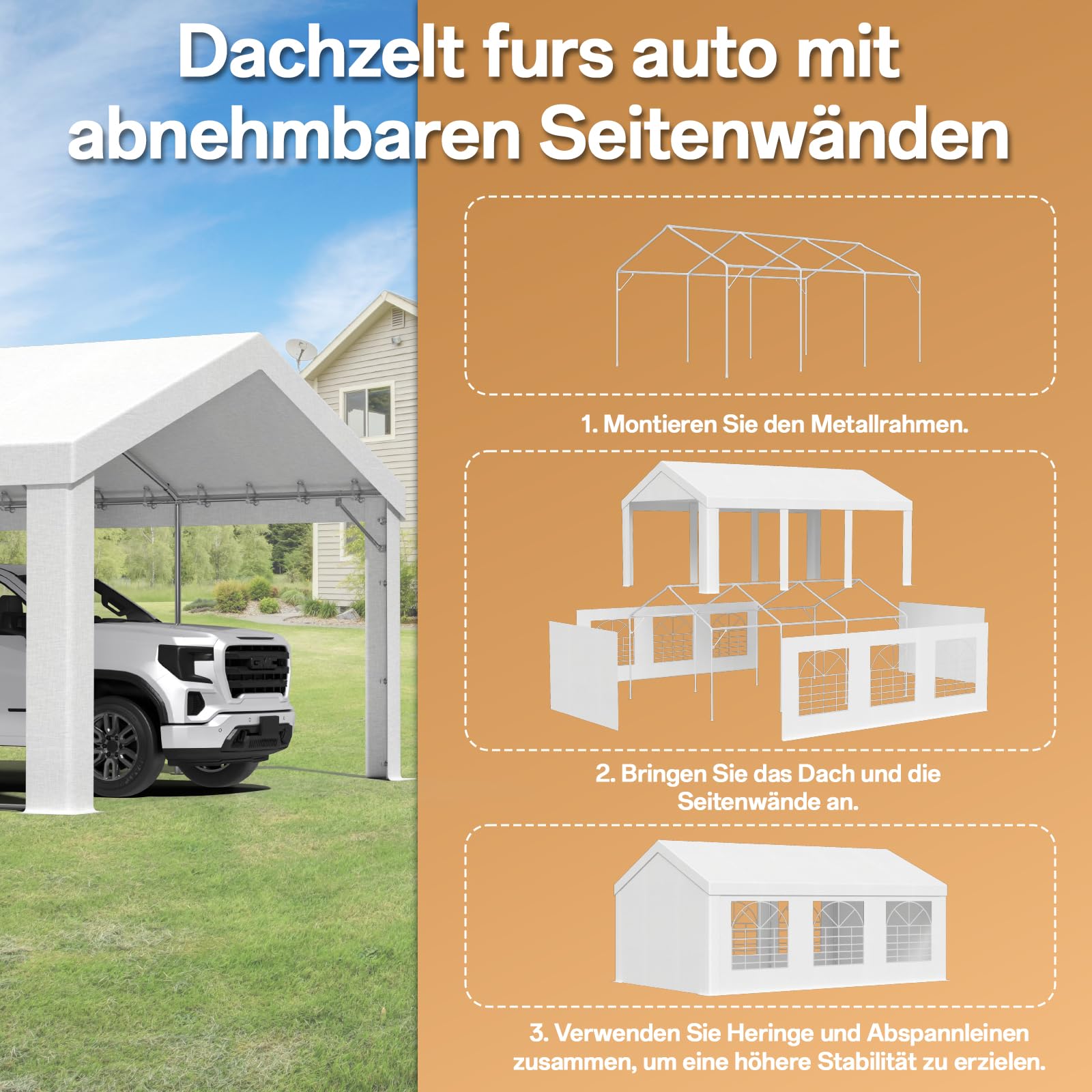 TRIUMPHKEY Partyzelt Pavillon 4x6 Wasserdicht Stabil, Gartenzelt UV Schutz 50+ 560g/m² PE-Plane, Festzelt Bierzelt Gartenpavillon für Garten, Party, Festival, Hochzeit, weiß
