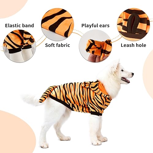Miniatura 4 de Disfraz de tigre de Halloween para mascotas, ropa de tigre para mascotas, abrigo con capucha para gatos, ropa cálida para perros y ropa de invierno