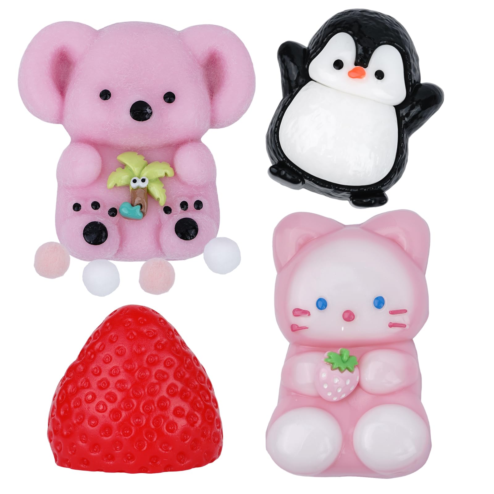Squishy Fidget Toys 4PCS Cute Animal and Fruit Figures, Pink Koala, Penguin, Cat, Strawberry, Soft Squeeze Stress Relief Gifts for All Ages (Style A) — image 1
