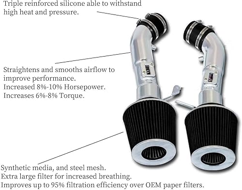 Miniatura 4 de Filtro de sistema de entrada de aire frío de alto flujo para automóvil compatible con Infiniti G37 37L 08-13 Nissan 370Z 09-20 color negro