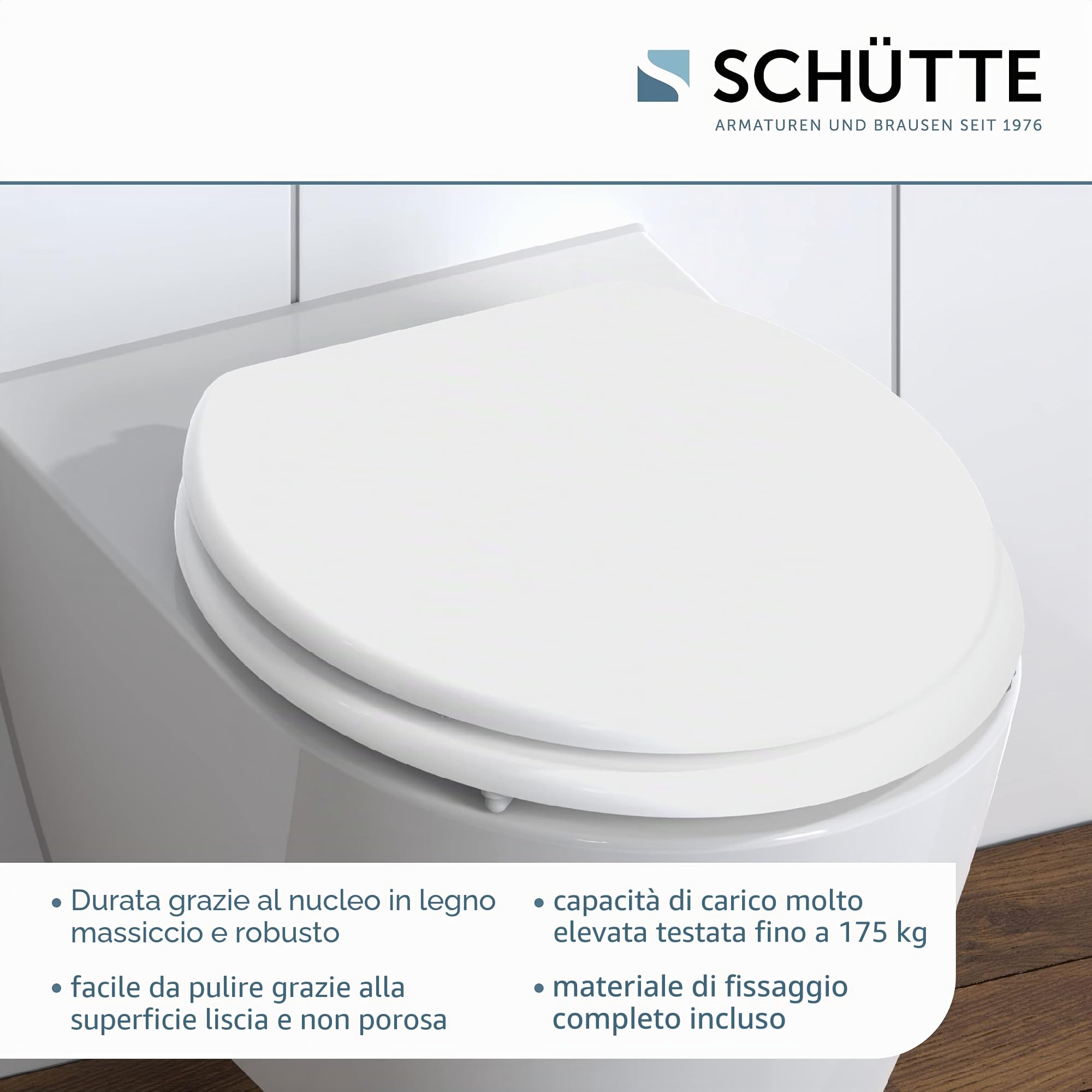 Schütte Sedile WC White con Anima in Legno, Bianco, 84000