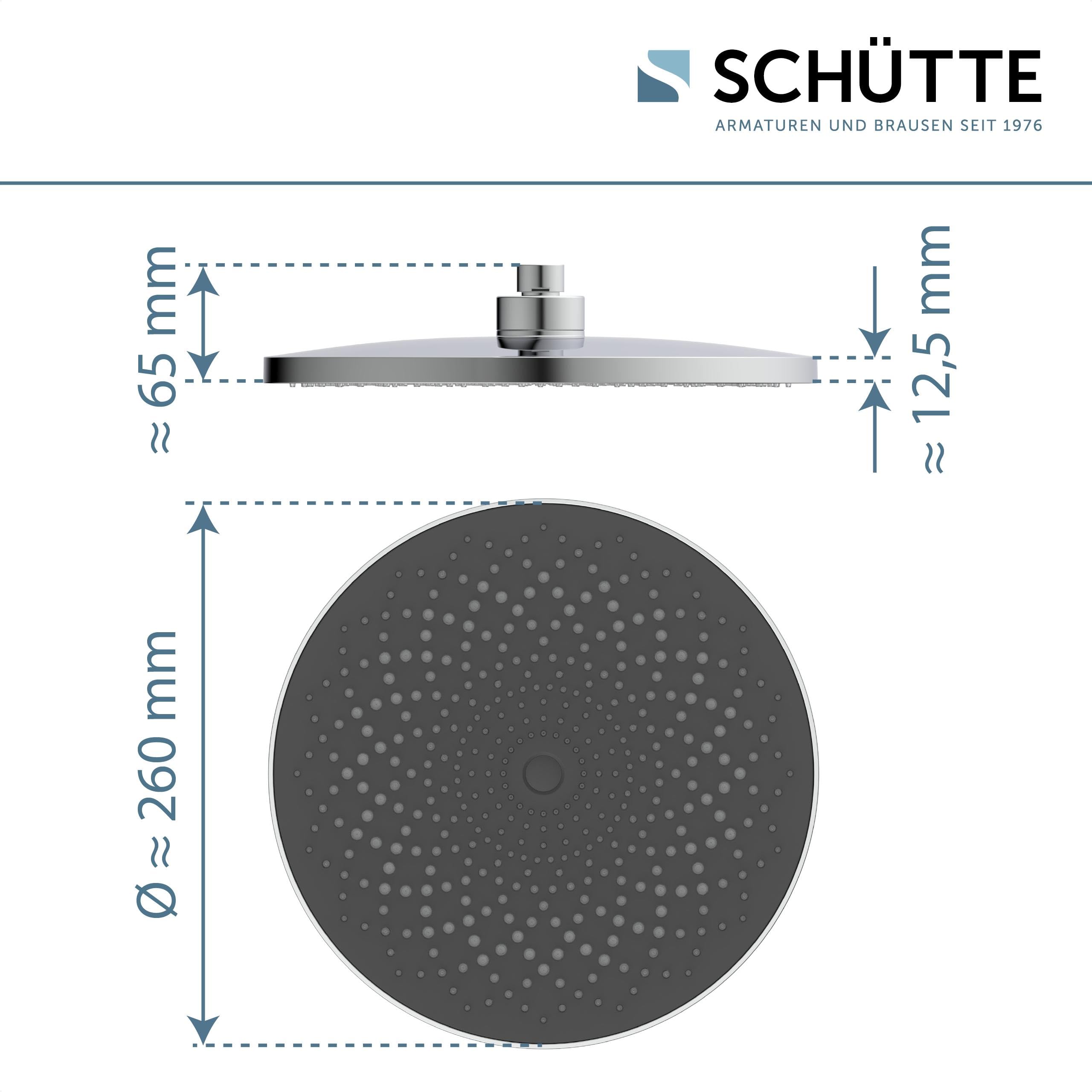 SCHÜTTE 69291 CAPRI Kopfbrause, Wellness-Duschkopf Regendusche mit Anti-Kalk-Noppen, Duschbrause Rund, großer Regenduschkopf, Chrom/Anthrazit