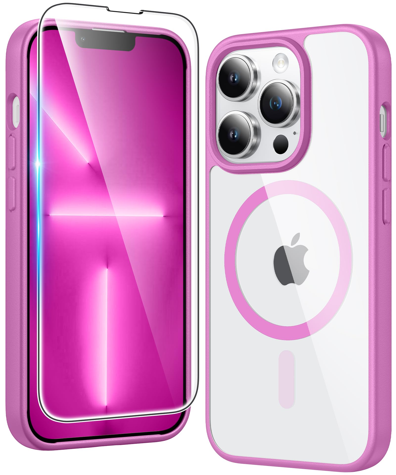 FNTCASE for iPhone 13 Pro Case Compatible with Magsafe Clear Phonecase | Screen Protector, Military Grade Drop Protection, Slim Magnetic Phone Cases, Shockproof Bumper, Transparent Cell Cover