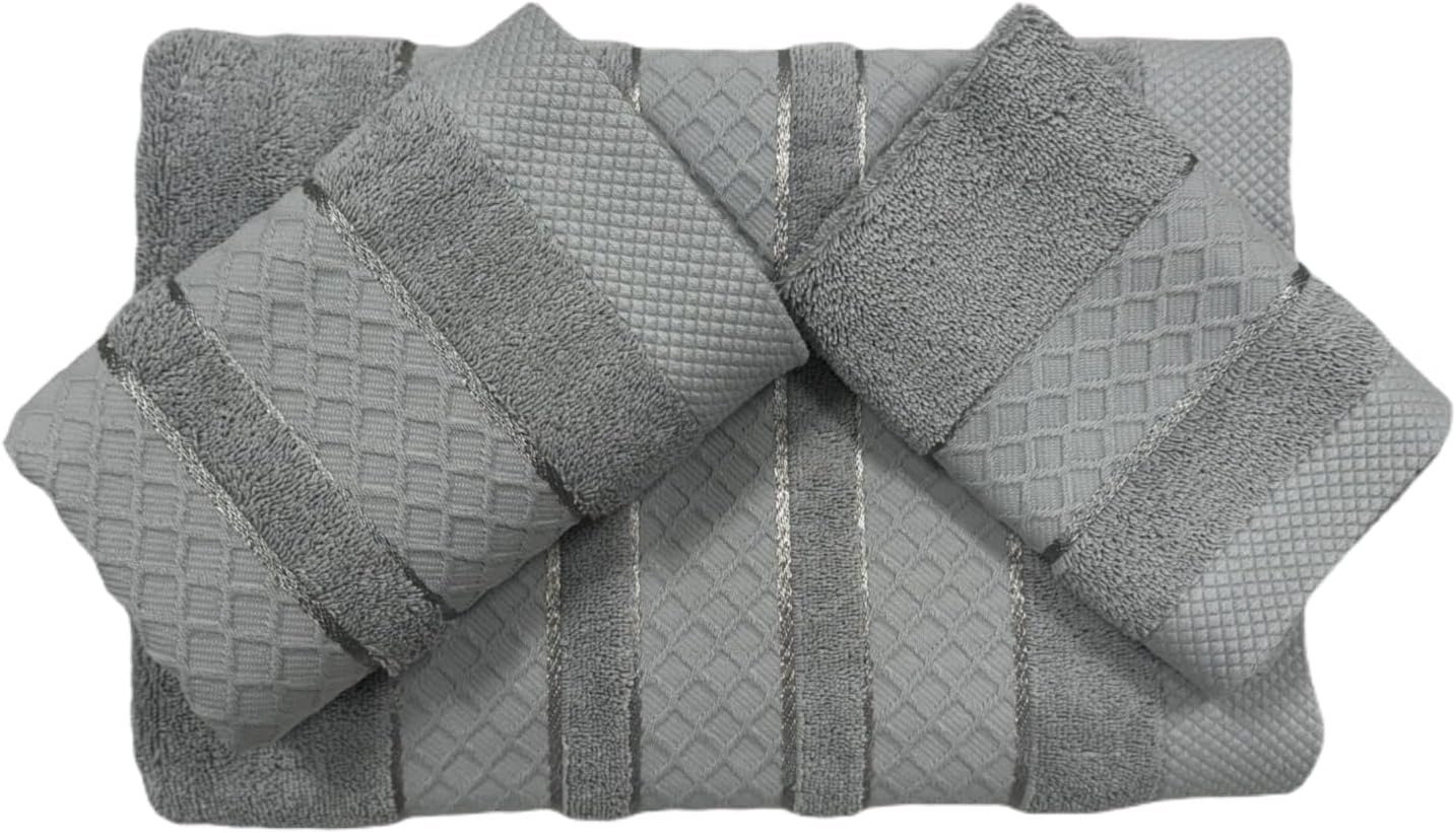 High-End 3 Piece Towel Set, Super Absorbent, Quick-Drying, Soft and Plush, Hanging Loop, Fade Resistant, Eco & Skin Friendly Dyes, Luxury, Gray (Gray)
