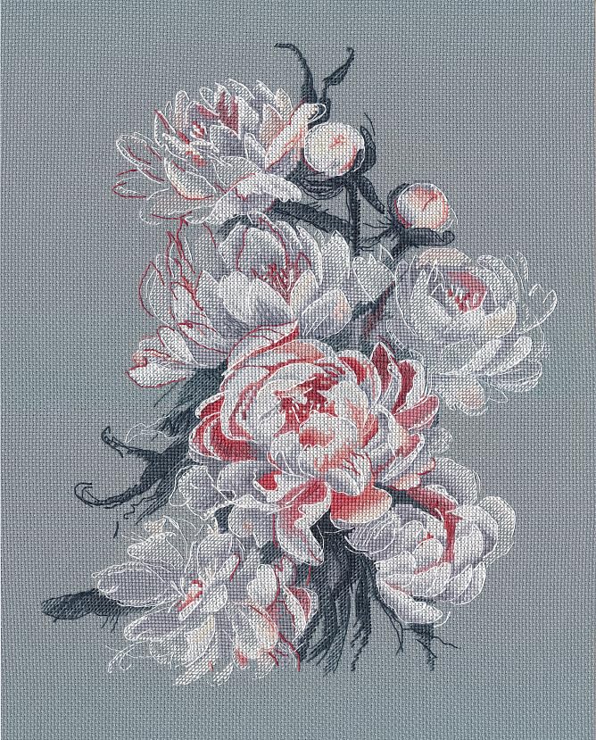 Broderie point de croix pivoines Oven kit créatif pour vos soirées détente