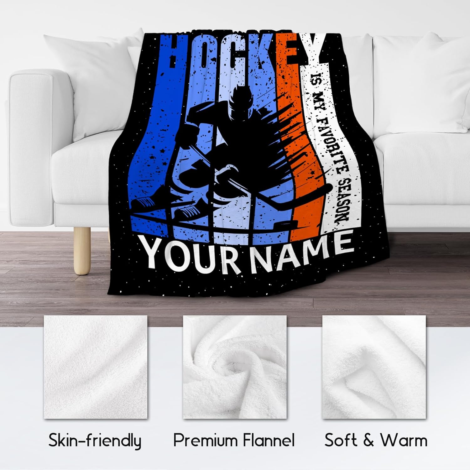 Custom Hockey Gifts for Boys, Personalized Hockey Blanket for Kids Men Adults, 50"x60" Fleece Soft Cozy Sport Throw Blankets for Couch Sofa, Team Gifts for Players Adults