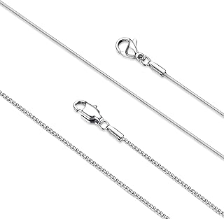 2Pcs Stainless Steel Chain Necklace for Women - 1mm Thin & Strong Silver Chain Necklace - Hypoallergenic Snake Box Necklace, 16 18 20 22 24 28 30 Inch