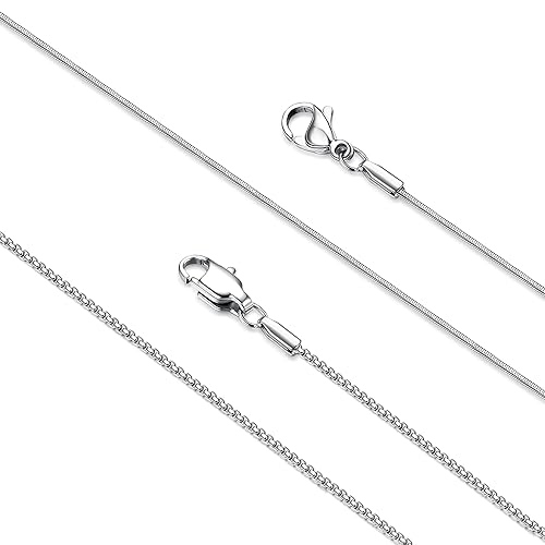 LOLIAS 2Pcs Stainless Steel Chain Necklace for Women - 1mm Thin & Strong Silver Chain Necklace - Hypoallergenic Snake Box Necklace, 16 18 20 22 24 28 30 Inch - 20 Inches