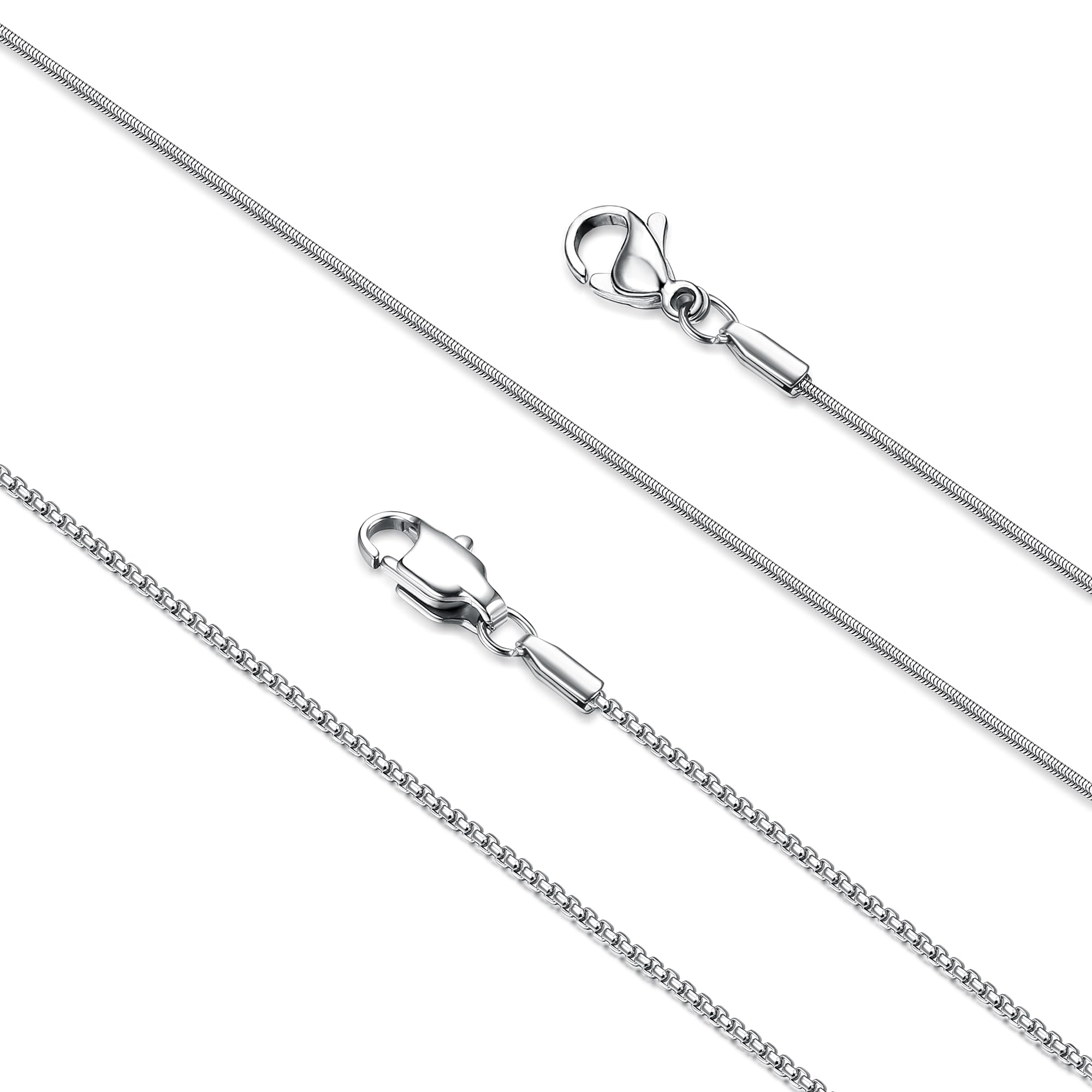 2Pcs Stainless Steel Chain Necklace for Women - 1mm Thin & Strong Silver Chain Necklace - Hypoallergenic Snake Box Necklace, 16 18 20 22 24 28 30 Inch