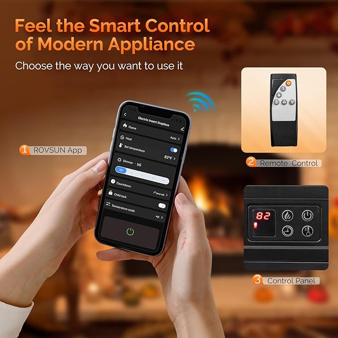 Chimenea Eléctrica ROVSUN 47.2" con Control Remoto y APP miniatura 5