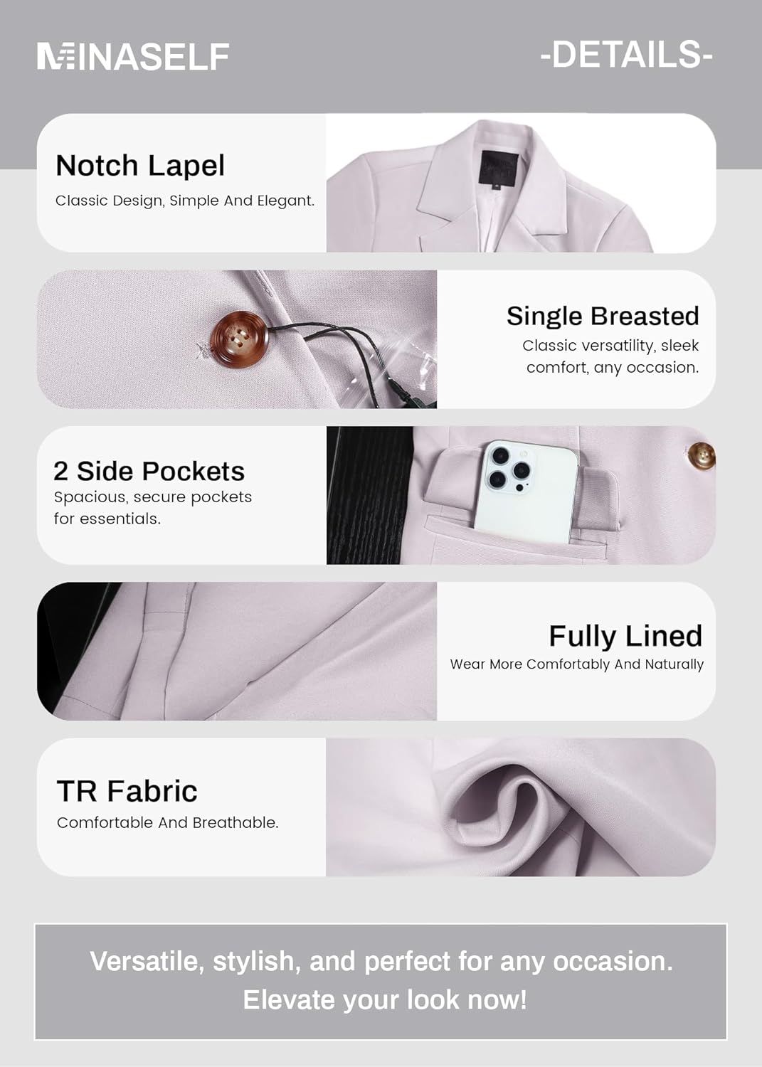 Mina Self 2026 Spring Women's Short Sleeve Blazer Jacket - Long Lightweight Fully-Lined One-Button Work Casual Fashion Pocket - Image 6