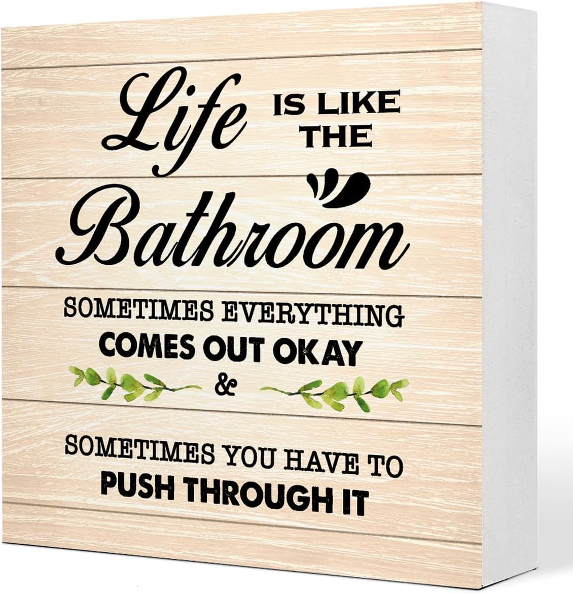 5x5 Inch Wooden Bathroom Box Sign Funny Farmhouse Bathroom Decor