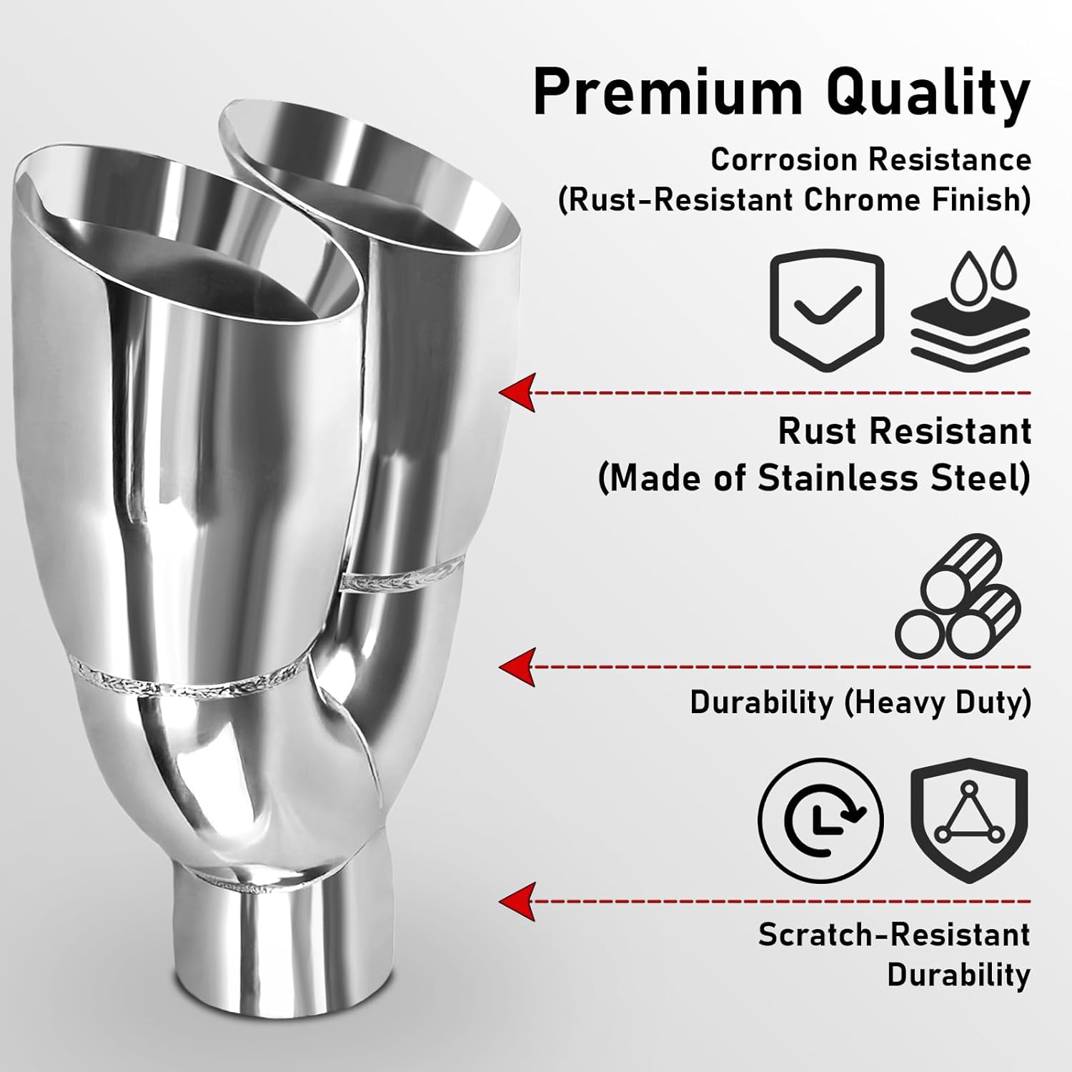 MuHize 2.5 Inch Inlet Exhaust Pipe, 3.5" Outlet 9.5" Overall Dual Exhaust Tip, Stainless Steel Polished, High Performance Exhaust Pipes for Pickup Truck, Car, Truck