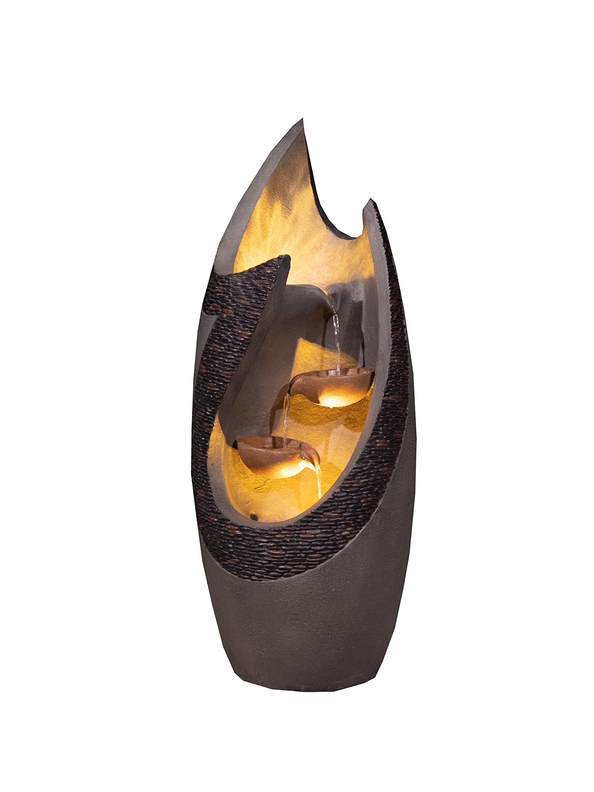 Serenity Garden Flame Effect Cascading Vase Water Feature, Outdoor Decor Self Contained Cascade Tipping Pots Fountain with LED Lights, Freestanding Indoor Water Bowls Patio Ornament, 75cm