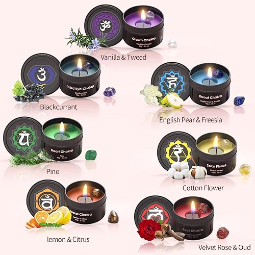 Miniatura 5 de Velas de chakra con cristal y piedras curativas de primera calidad, velas perfumadas de meditación de lujo, juego de regalo para mujeres, alivio del