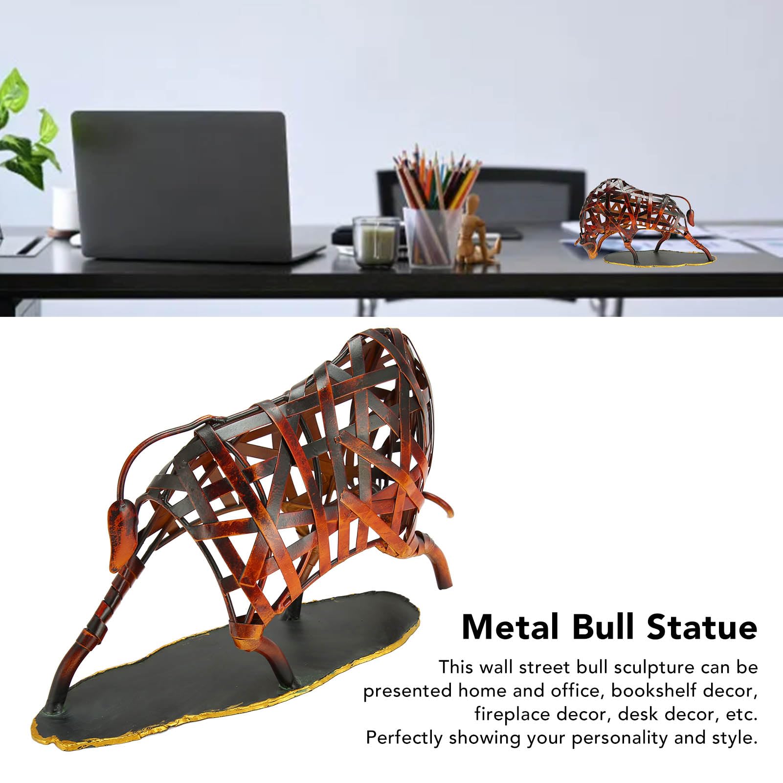 Stierfigur, 31,9 X 19,1 X 10,9 cm, Ausgehöhlte Retro Stierstatue aus Eisen, Dekorative Tierfigur für Heimbüro, Bücherregal, Schreibtisch, Wohnzimmer