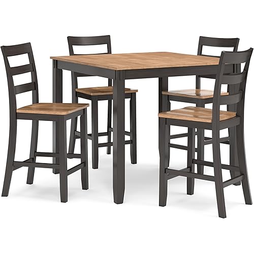 Signature Design by Ashley Gesthaven Casual Counter Height Dining Table and 4 Bar Stools, Set of 5, Light Brown & Dark Brown
