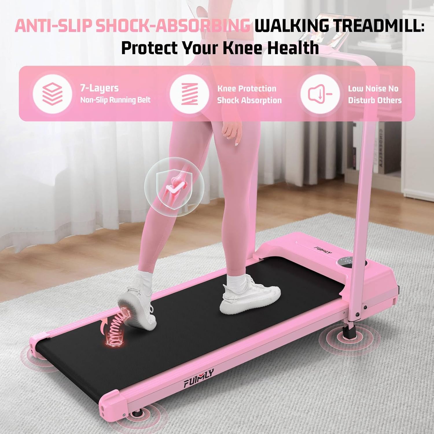 FUNMILY Walking Pad Treadmill with Incline and Handle Bar, Foldable Treadmill for Home Office, Folding Walking Pad Treadmills with Remote Control, LED Screen