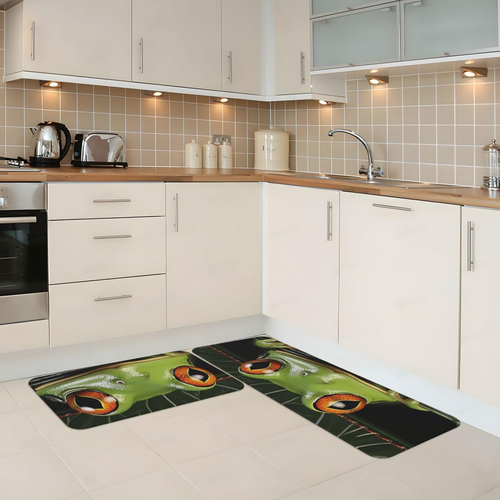 Alfombras de cocina de perfil bajo acolchadas y juego de tapetes antideslizantes impermeables