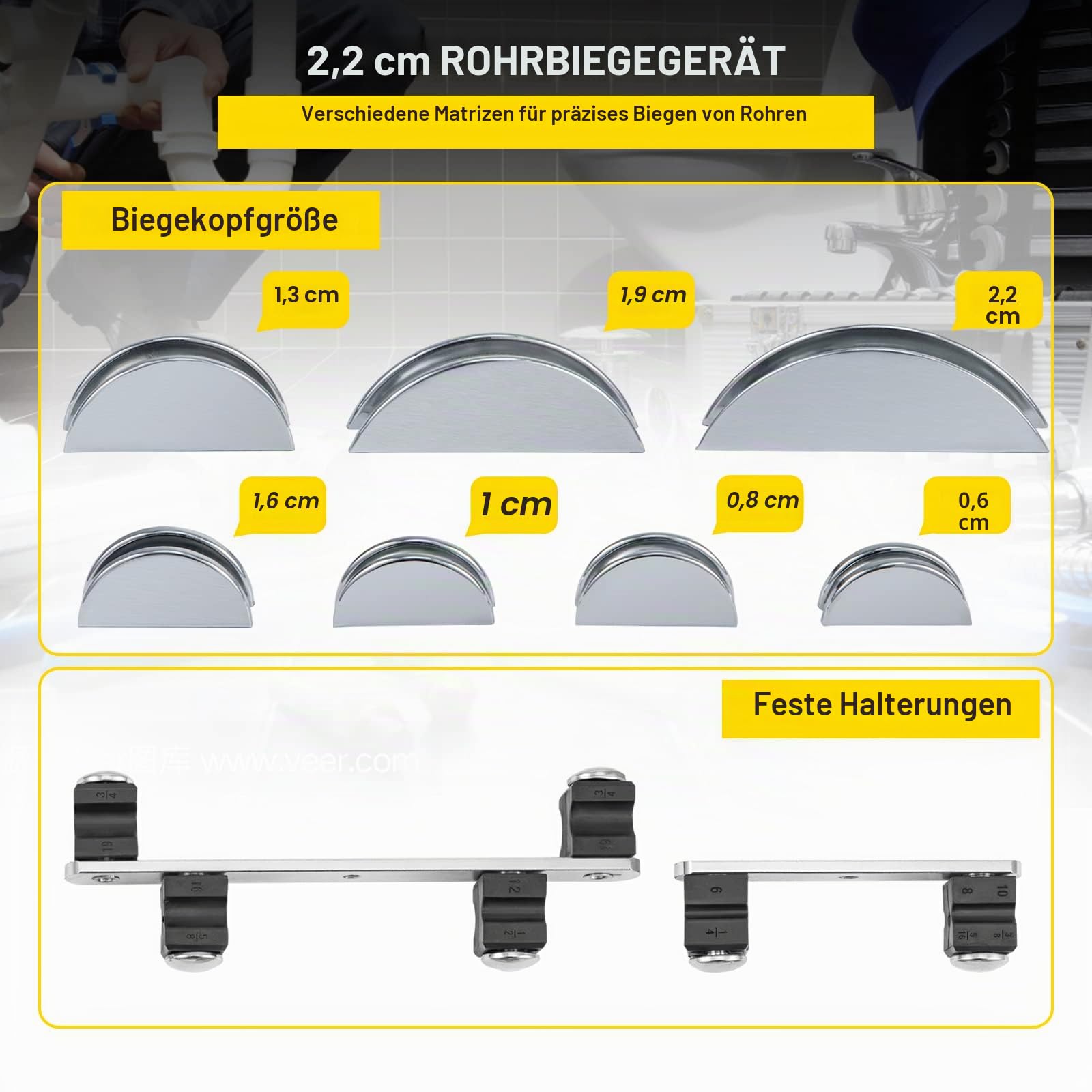 VEVOR Rohrbieger, 7 Matrizen 1/4-7/8 Zoll 6-22 mm Kältetechnik-Ratschen-Rohrbiegegerät-Set, 90°-Handrohrbieger mit Rückbiegevorsatz für HVAC
