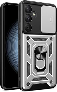 جراب متوافق مع سامسونج a36 كام شيلد حماية كاملة للجسم مضاد للصدمات بتصميم جذاب مع غطاء كاميرا وحلقة معدنية متعددة الوظائف (متوافق مع سامسونج a36) (فضي)