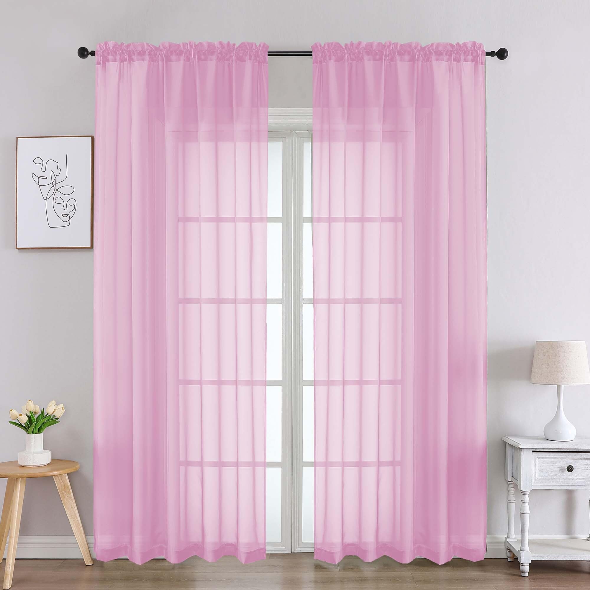 Chyhomenyc Pink Sheer Curtains 84 Inches Long 2 Panels, Light Filtering Pink Curtains for Living Room, Soft Gentle Voile Rod Pocket Bedroom Window Drapes, 59Wx84L Inch, 2PCS