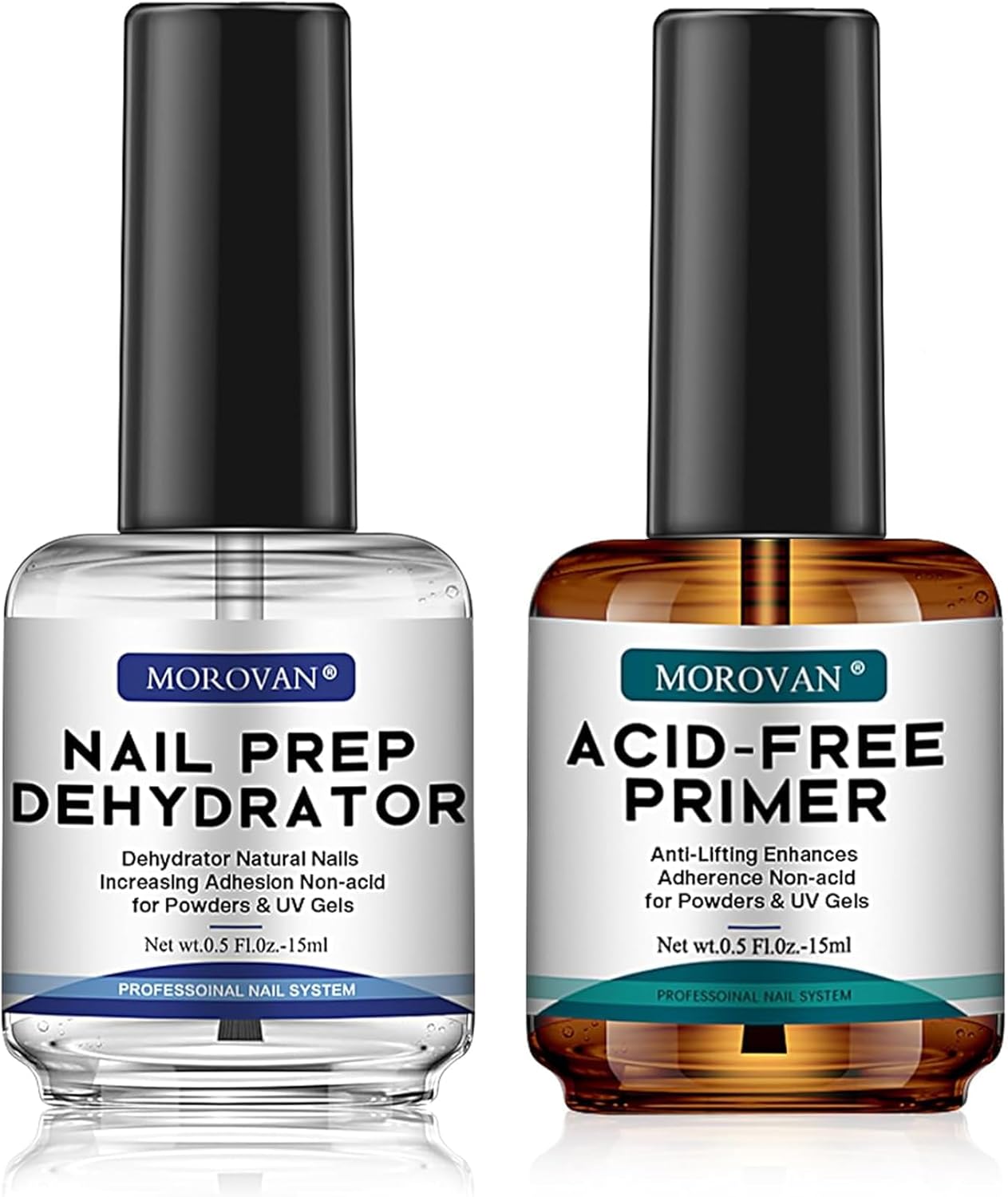Morovan Nail Primer and Dehydrator: 15ml Natural Nail Prep Dehydrate and Bond Primer Acid-Free Nail Primer Protein Nail Bond for Gel Nail Polish