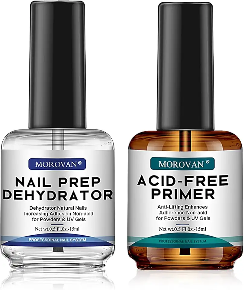 Morovan Nail Primer and Dehydrator: 15ml Natural Nail Prep Dehydrate and Bond Primer Acid-Free Nail Primer Protein Nail Bond for Gel Nail Polish