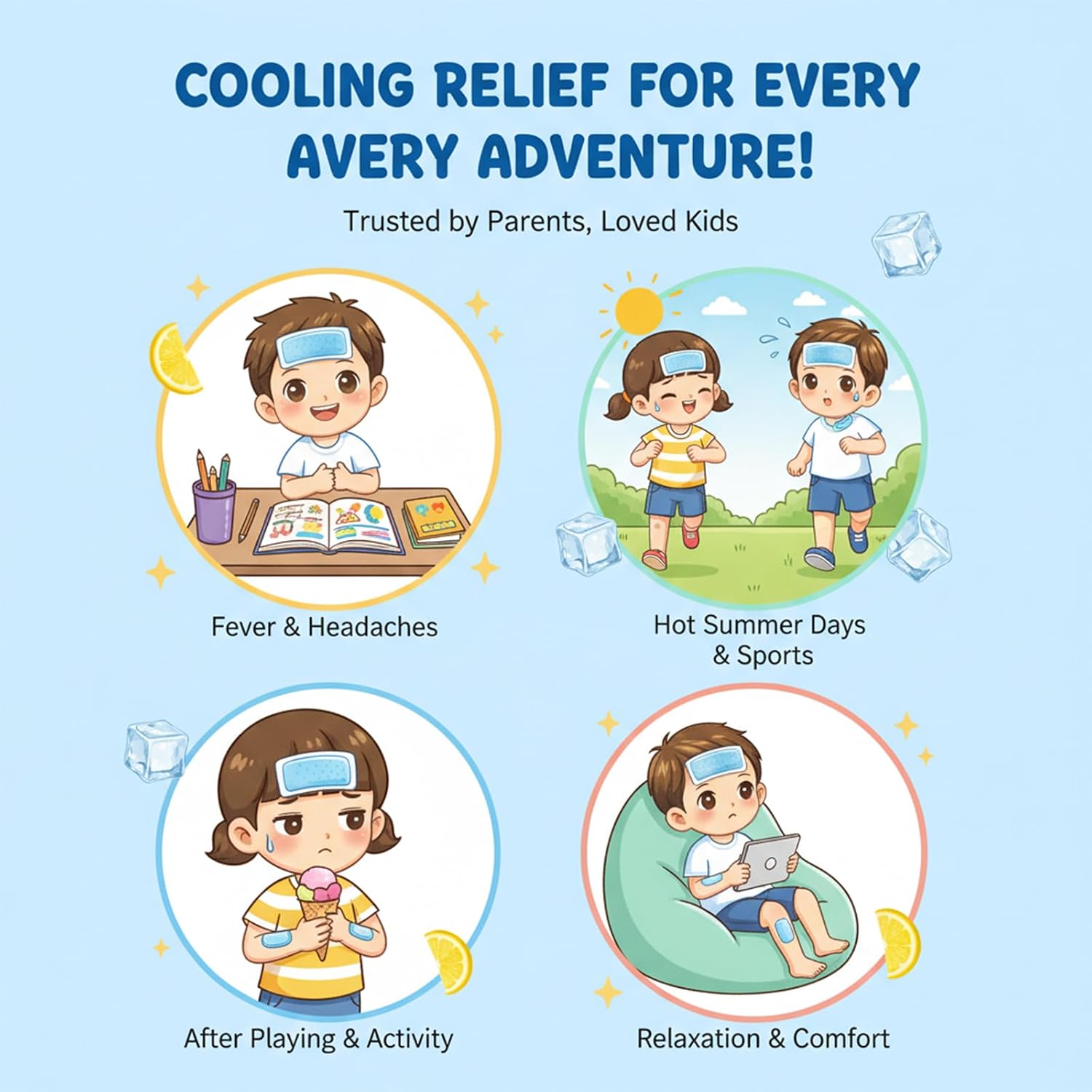20 Sheets Cooling Fever Patch for Kids,Cooling Forehead Strips Cooling Gel Pads for Baby Children Adult, Forehead Fever Cool Pads