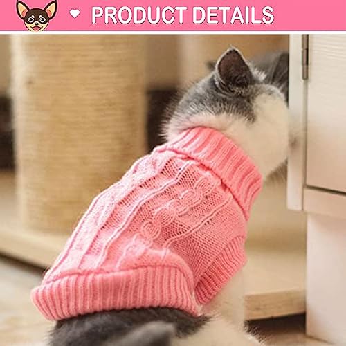 Miniatura 2 de Juego de 2 suéteres para perro y gato, suéter de punto de cuello alto cálido de invierno, ropa de perro para niña, suéteres de punto rojos lindos