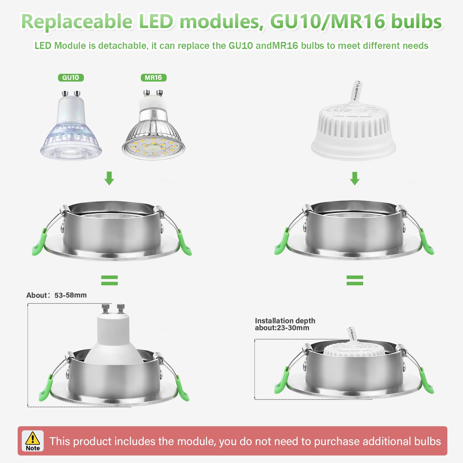 YindaLux Faretti da incasso 230V 5W Dimmerabile 2700K 4000K 6000K, Girevole a 45°, GU10 Faretti led soffitto Nichel, Diametro Foro Ø68-80mm, IP44 Faretto led da incasso per cartongesso, Set di 6