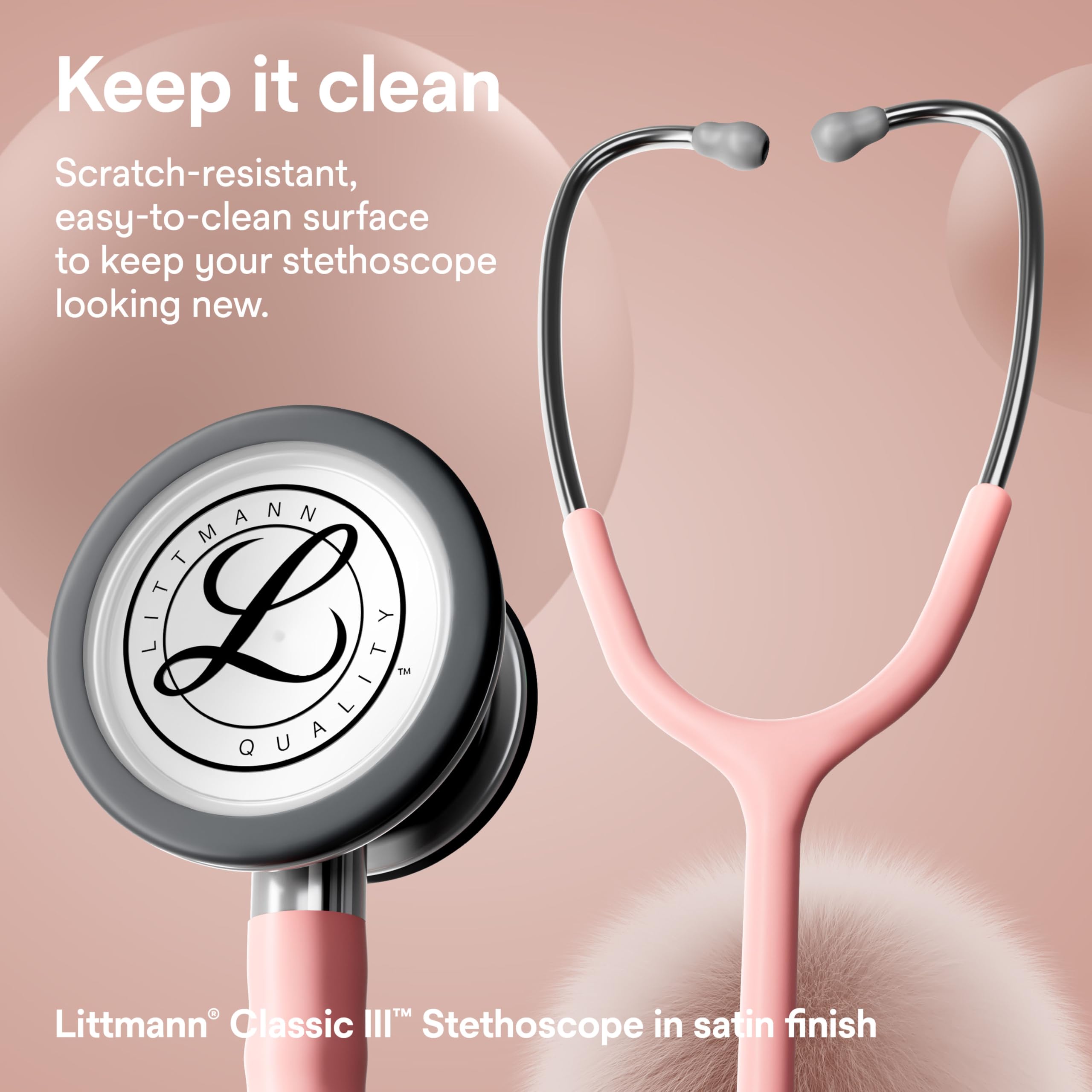 3M Littmann Fonendoscopio para monitorización Classic III, campana de acabado en acero inoxidable, tubo champán rosado, 5910C