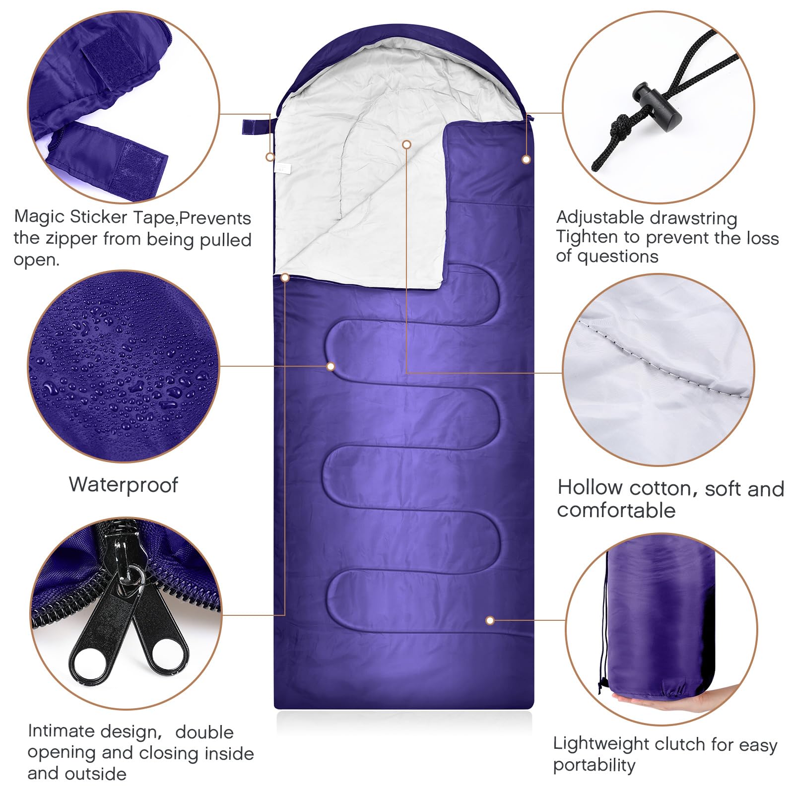 schlafsack mit handschuhen Tranqun Schlafsäcke für Erwachsene, Wintermützen, Handschuhen, Baumwollfutter, Camping-Schlafsack, wasserdicht, warm, leicht, für Rucksackreisen, Camping, drinnen und draußen, Obdachlose (helle Sport & Freizeit Größe:14