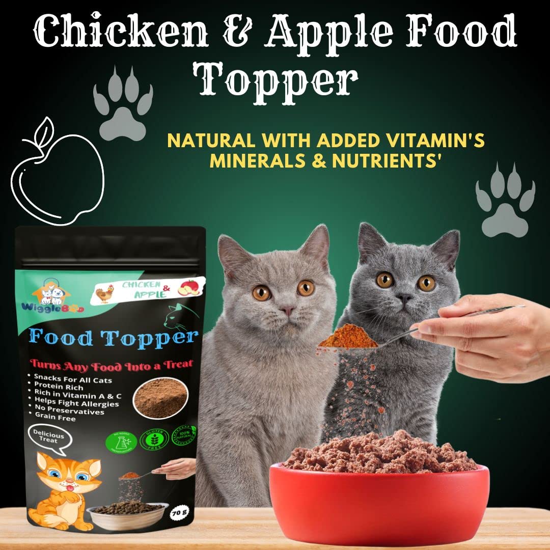 Wiggleboo Chicken & Apple Cat Topper - Irresistible Flavor Fusion for a Healthy Pet, The Perfect Snack to Satisfy Your Cat's Cravings, A Burst of Chicken & Apple Flavor to Delight Your Cat (70g) 1