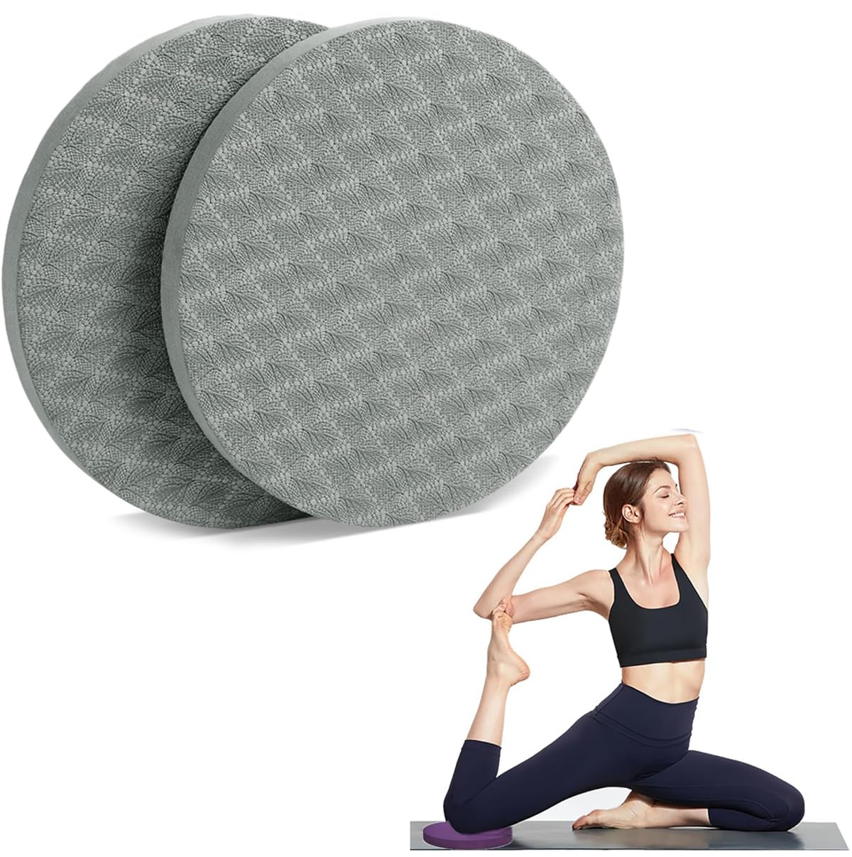 Round Yoga Knee Pads Cushion, 2 Pcs Comfortable Non-slip Yoga Knee Support Pads, Yoga Mat Kneeling Pads Portable Fitness Exercise Pilates Knee Pads for Protecting Knee Elbow Wrist & Head (Gray)