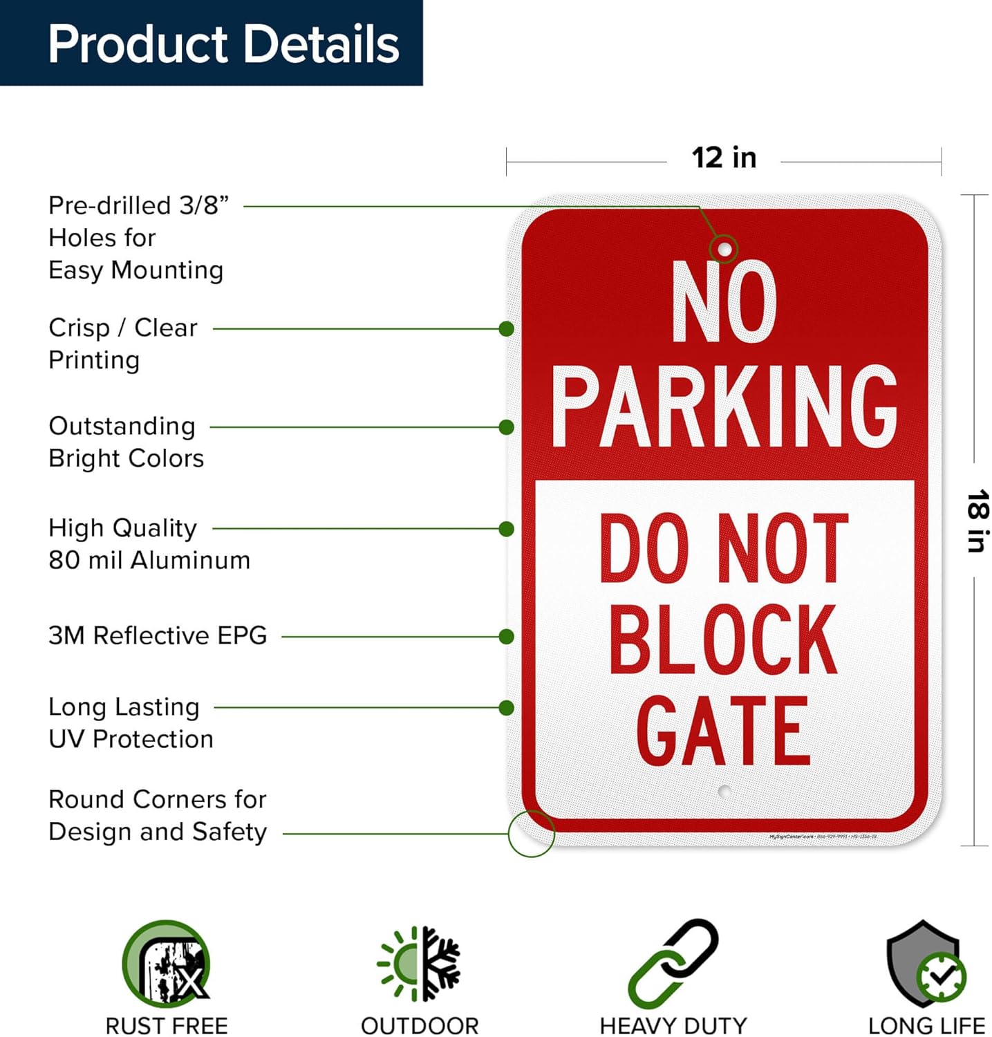 No Parking Do Not Block Gate Sign, 12"x18" Aluminum Reflective, Indoor/Outdoor Use, USA MADE By My Sign Center