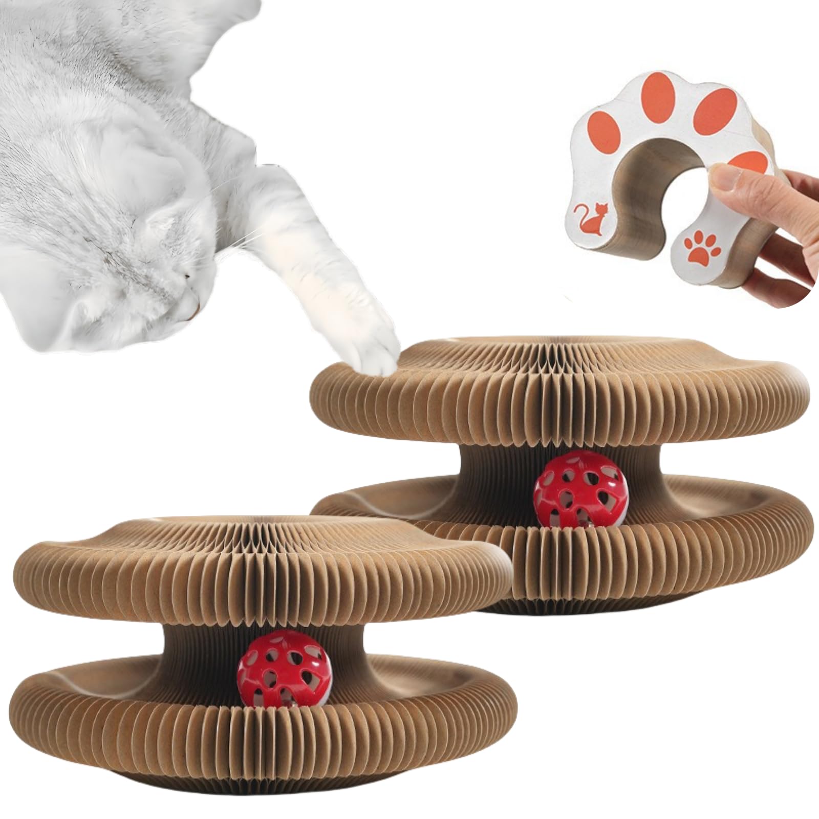 Cute Magic Organ Cat Scratcher Foldable Funny Cats Cardboard Toy Sturdy with Bell-Ball for Indoor Cats Kitty Accordion Toys for Scratching (2)