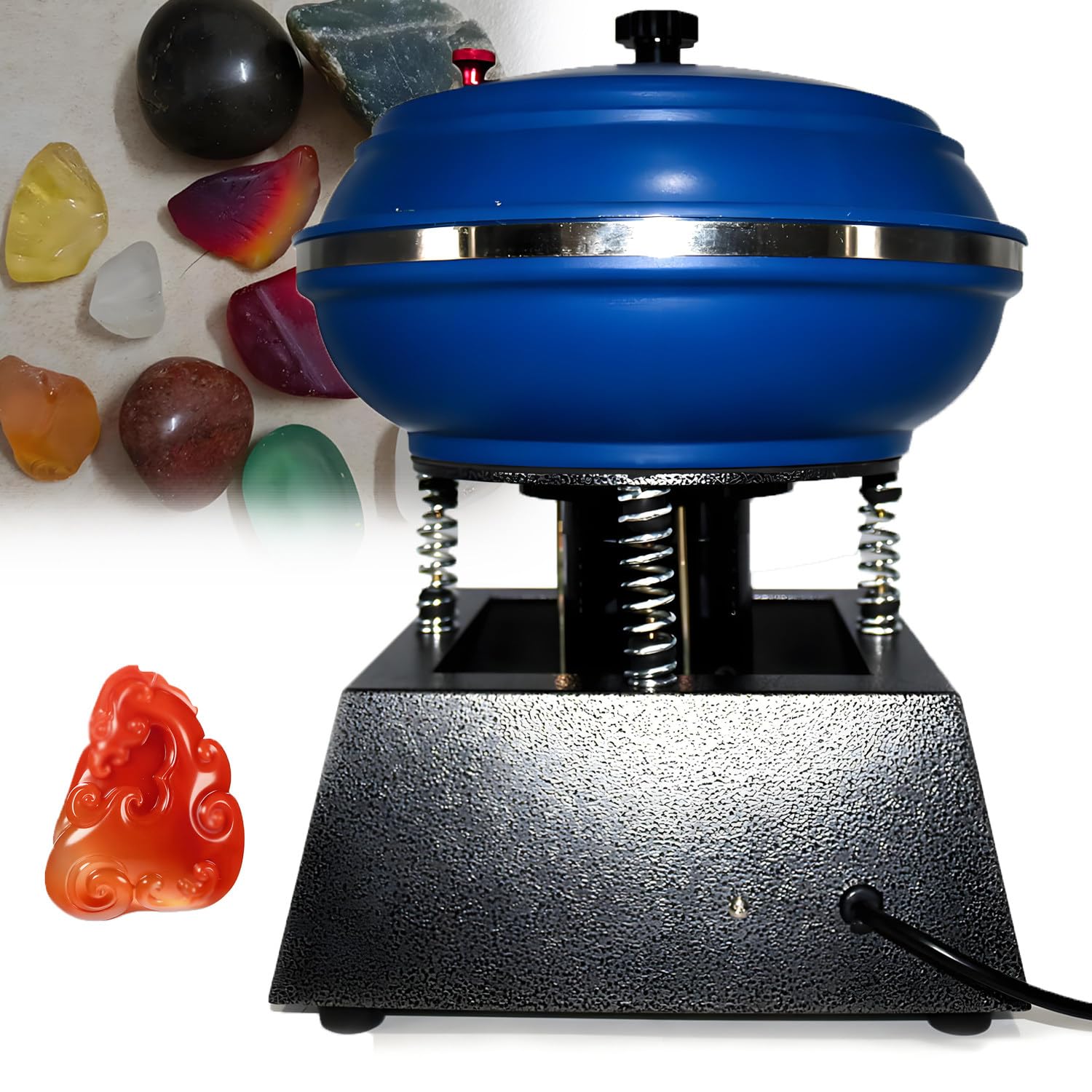 QuinteZhenTially 120W Metal Jewellery Grinding Tools,Professional Rock Tumbler Kit,Vibratory Tumbler Polisher,Metal Parts Finishing Machine,for Grinding & Polishing Workpiece Face Blue