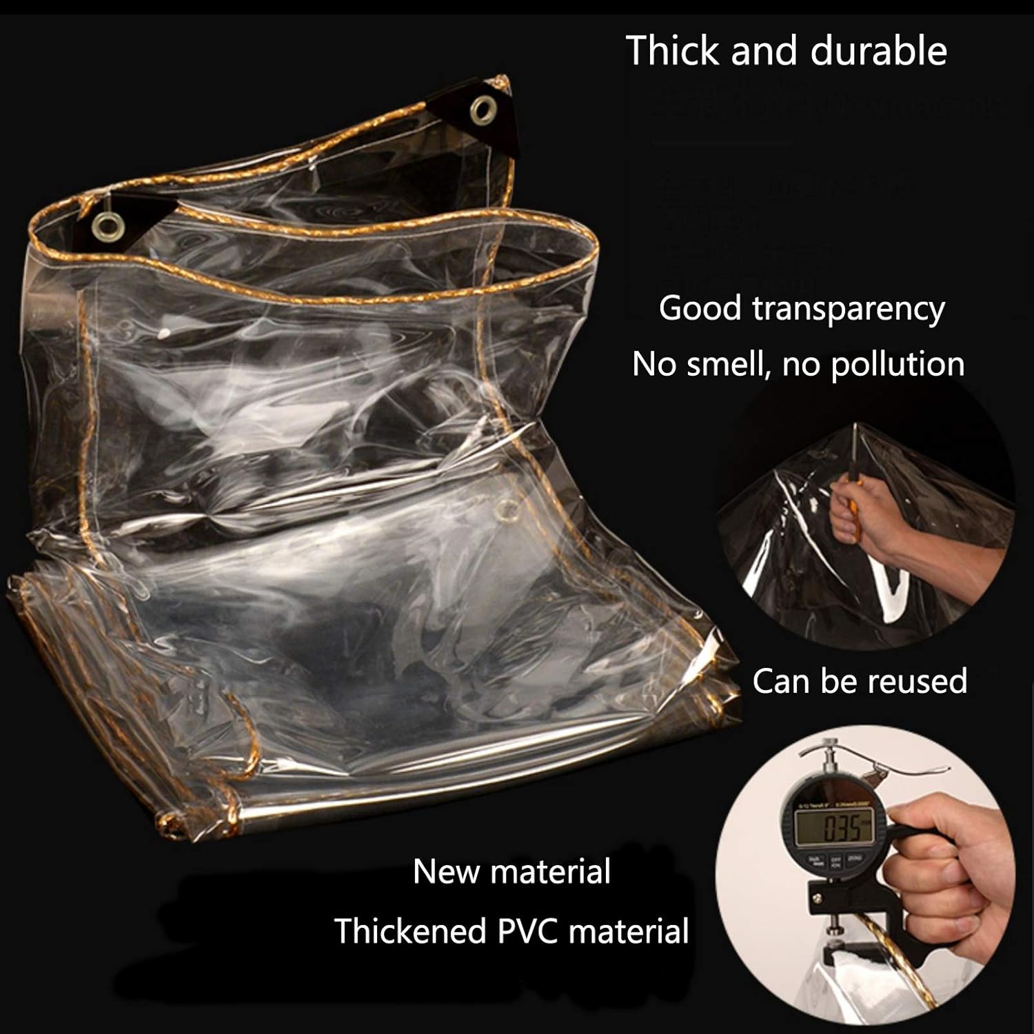 Transparen Tarpaulin, Waterproof Protective Tarp, Tarps with Eyelet for Greenhouse Garden Balcony, Customizable, 380g/m² (Color : A, Size : 0.4 x1.4m)