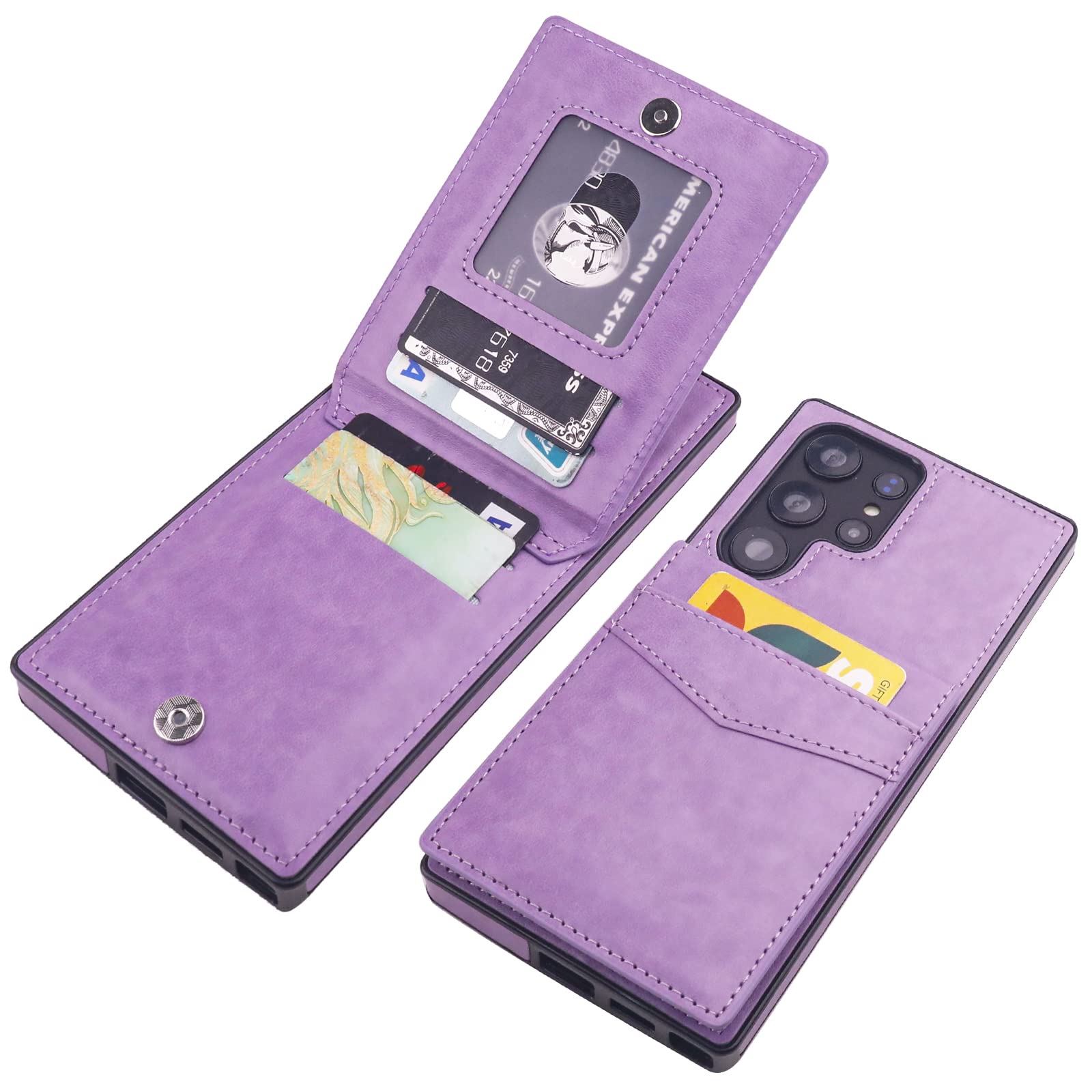 KIHUWEYfor Samsung Galaxy S23 Ultra Case Wallet with Credit Card Holder, Flip Premium Leather Magnetic Clasp Kickstand Heavy Duty Protective Cover for Samsung Galaxy S23 Ultra 6.8" (Purple)